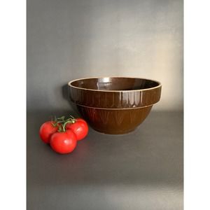 VTG XL Brown Yelloware Bowl large heavy mixing serving fruit 12.5" kitchen decor